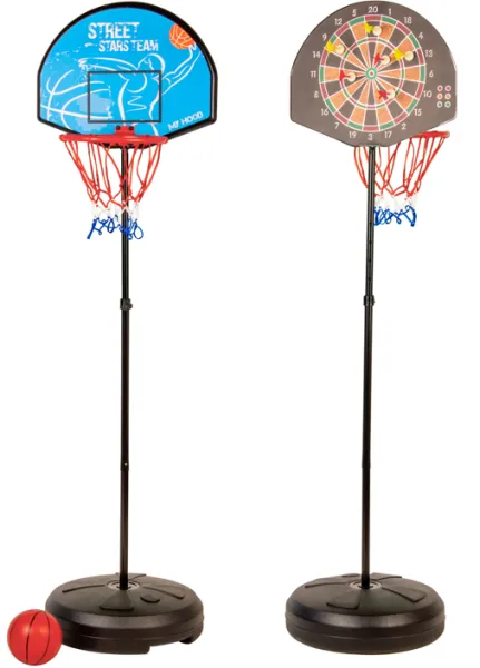 My Hood - Basketball hoop and dartboard on a stand - With plastic ball, darts and pump